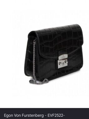 Diane Von Furstenberg Black Croc-Embossed Chain Crossbody Bag